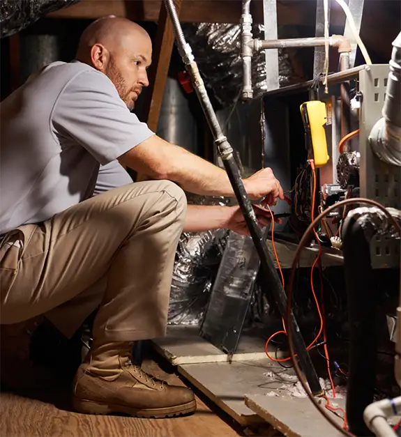 Technician performing furnace service in Macomb, IL